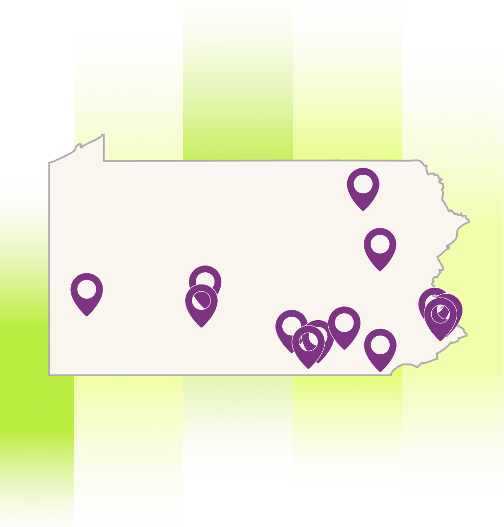 Map of Marathon Health's network health center locations in Pennsylvania.